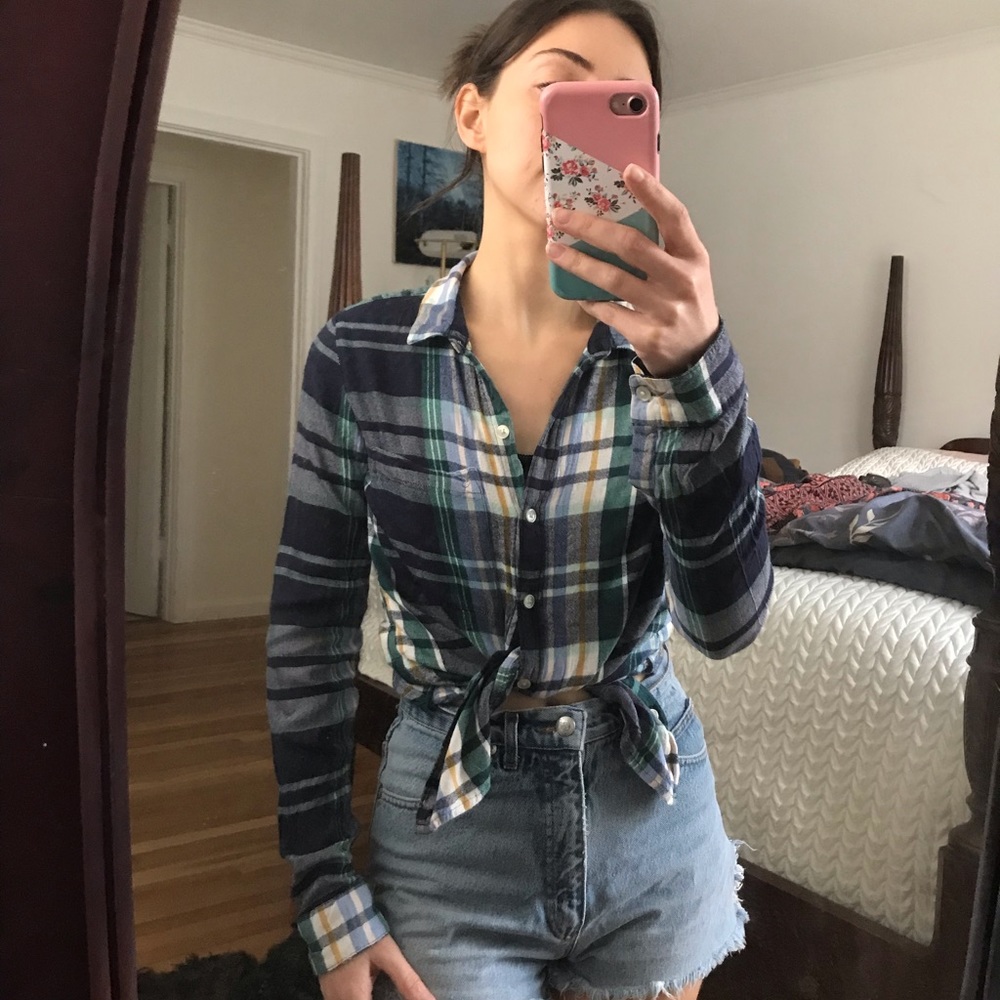Rayon Plaid Button Down